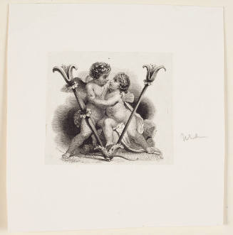 Banknote vignette: embracing cherubs with initial "V"