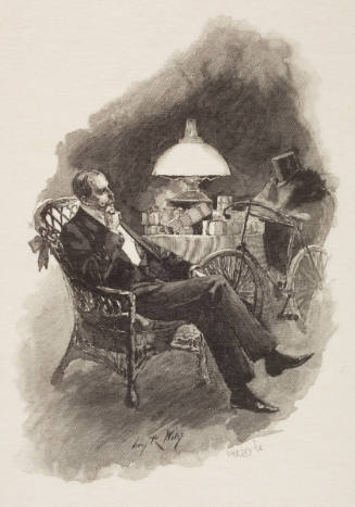 Untitled vignette illustration: man in a chair
