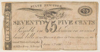 75 Cent Private Currency Note for a tavern and store in Princetown, New York
