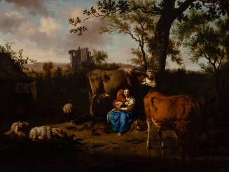 A Pastoral Landscape with a Mother and Child Surrounded by Cattle