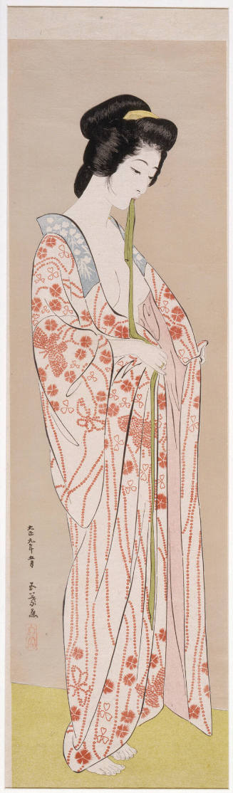 The Model Tsuru Nakatani Tying the Sash of Her Inner Robe