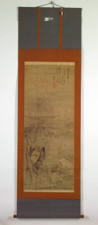 Hotei Picking Persimmons and Two Boys (one of a pair)