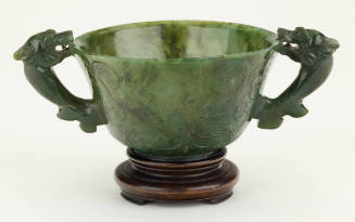 "Spinach-Green" Nephrite Cup with Two Qi-Dragon Handles