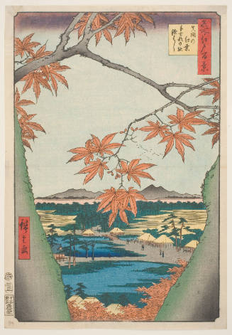 Maple Trees at Mama, Tekona Shrine and Linked Bridge (Mama no momiji Tekona no yashiro Tsugihashi)
