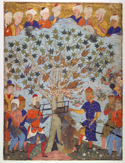 "The Prophet Zakariya (Zacharias) in a Tree", folio from a dispersed copy of the Falnama (Book of Omens)