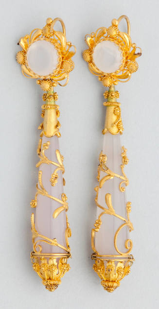 Gold Filigree and Pale Glass Set: Drop Earrings