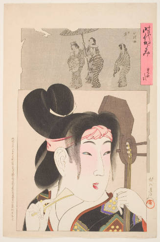 Beauty of the Kan'ei Era  (Kan'ei no koro): Woman Holding a Samisen and a Plectrum