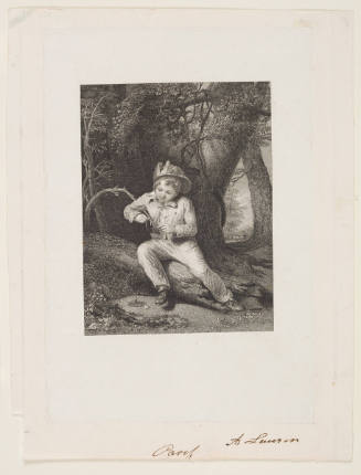 Untitled Book Illustration: Boy Setting a Trap