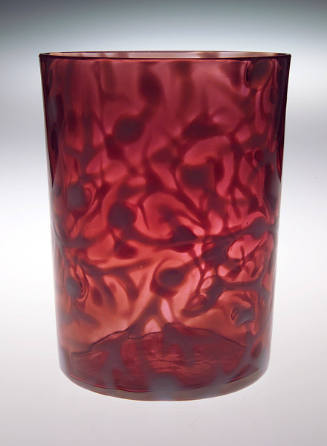 Cased Cranberry Glass Tumbler with Budding Branch Pattern