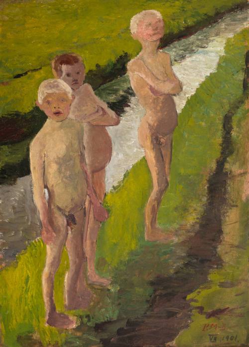 Three Boys Bathing by a Canal