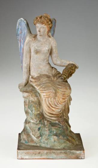Seated Winged Nude Holding a Wreath