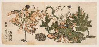 Fukurokuju and a Crane, Impersonating Okina and Sanbaso