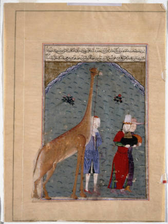 The Ambassadors of the Egyptian Sultan al-Nasir Faraj ibn Barquq Present their Gifts of Tribute, Including a Giraffe, to Timur (1370–1405)