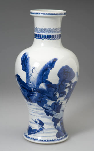Beaker Vase with Design of Figures in a Mountainous Landscape (Blue-and-white ware)