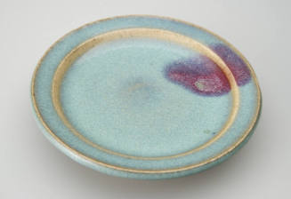 Small Blue Dish with Purple-Red Splash (Jun Ware)