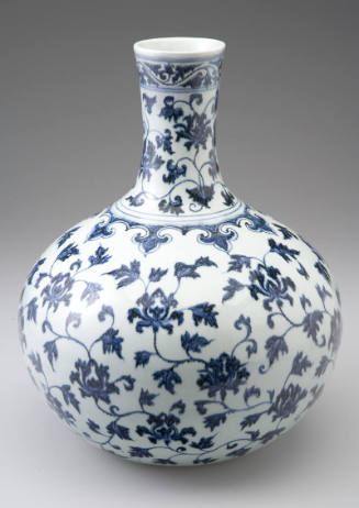 Globular Vase with Stylized Peony Scroll Design (Blue-and-white ware)